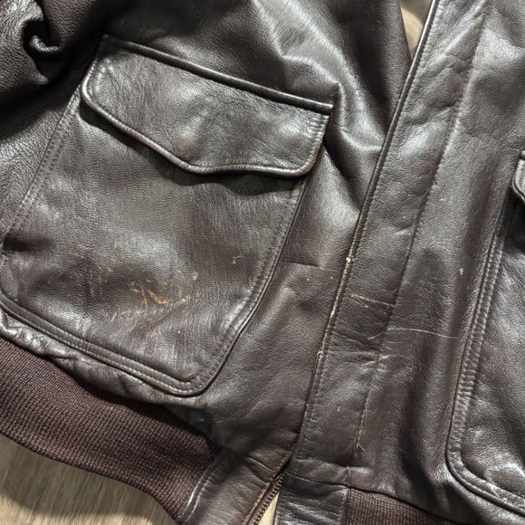 LL Bean Vintage 80's Mens XL Leather Flight Bomber Jacket Brown A-2 Made in USA - Picture 6 of 10